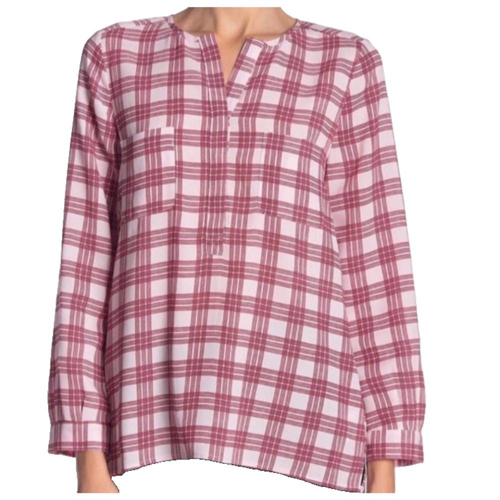 Joie Nepal Red Plaid Windowpane Sheer Blouse French Girl Cottage Chic Size Small